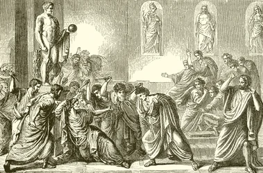 Die Ermordung von Julius Caesar (Gravur)