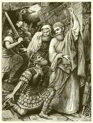 Der Gefängniswärter von Philippi vor Paulus und Silas