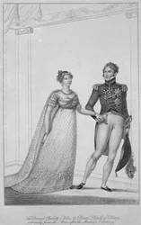 Die Prinzessin Charlotte von Wales und Prinz Leopold von Coburg kehren nach der Trauungszeremonie vom Altar zurück, 1816