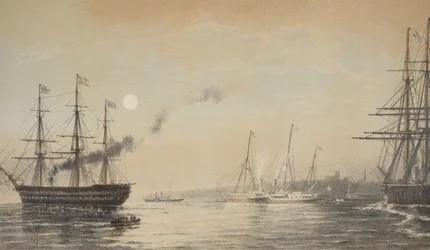 Die königliche Yacht vor Margate am Abend des 5. März 1863, aus Ein Gedenkbuch zur Hochzeit von Edward VII. und Alexandra von Dänemark, veröffentlicht 1864