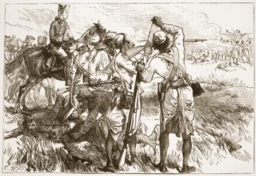 Die Sepoys bei Buxar, Illustration aus Cassells Illustrierter Geschichte Indiens von James Grant, veröffentlicht 1879