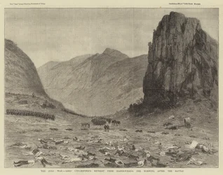 Der Zulukrieg, Lord Chelmsfords Rückzug von Isandlwhana am Morgen nach der Schlacht (Stich)