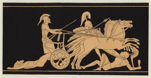 Der Körper von Hector hinter dem Wagen von Achilles geschleift