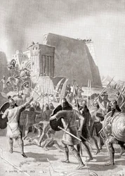 Die Eroberung von Memphis, Ägypten durch den assyrischen König Esarhaddon, 671 v. Chr., aus Hutchinson