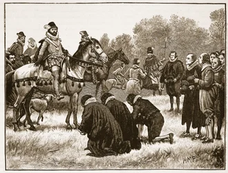 Die dissentierenden Geistlichen überreichen ihre Petition an James, Illustration aus Cassells Illustrierter Geschichte Englands