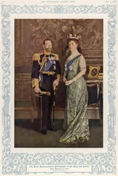 Das erste natürliche Farbfoto von König George V. und Königin Mary im Jahr 1914, reproduziert in The Illustrated London News, 4. Mai 1935