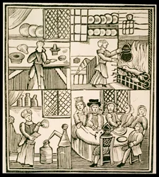 Die Zubereitung von Pasteten, Seite aus einem Kochbuch des 15. Jahrhunderts