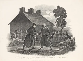 Das unerwartete Treffen von Lord Wellington und Blücher bei La Belle Alliance, veröffentlicht von T. Kelly, 1811