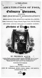 Titelseite für A Treatise on Adulterations of Food and Culinary Poisons von Frederick Accum, veröffentlicht 1820