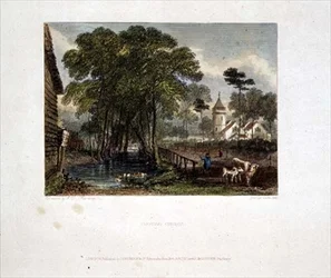 Tooting Church, Gravur von J D Harding & G Cooke