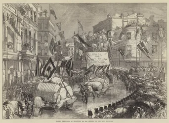 Handwerkerprozession in Bradford zur Eröffnung des neuen Rathauses