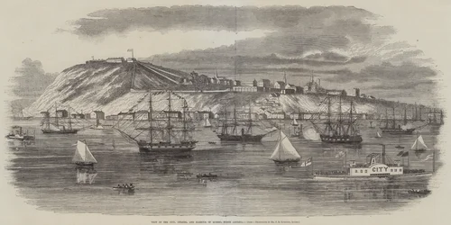 Ansicht der Stadt, Zitadelle und Hafen von Quebec, Nordamerika (Gravur)