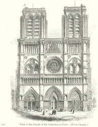 Ansicht der Fassade der Kathedrale in Paris (Gravur)