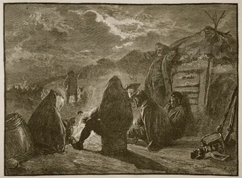 Washington am Lagerfeuer in Valley Forge, Illustration aus Cassells Illustrierter Geschichte Englands