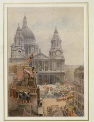 Beobachtung der Feierlichkeiten zum Jubiläum von Königin Victoria vor St. Pauls