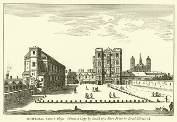 Whitehall um 1650, aus einer Kopie von Smith nach einem seltenen Druck von Israel Silvestre