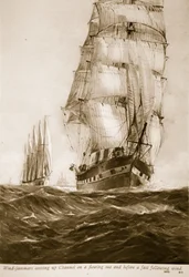 Windjammer kommen bei fließender See und schnellem Rückenwind in den Kanal, 1914-19
