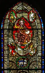 Fenster S, Christus in Majestät umgeben von Evangelistensymbolen