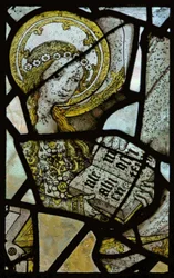 Fenster, das zeigt, wie St. Anna der Jungfrau das Lesen beibringt (Detail)