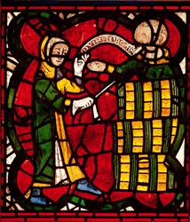 Fenster, das einen Fassverkäufer darstellt, ca. 1300