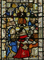 Fenster, das die Ärzte im Tempel darstellt