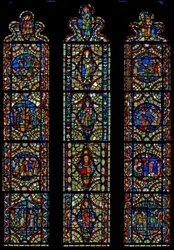 Fenster n.II, nordöstliches Fenster mit neu eingesetzten Tafeln