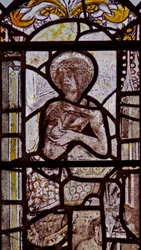 Fenster w1 zeigt Christus, der eine Taube trägt