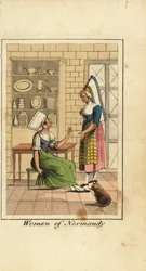 Frauen der Normandie, Frankreich, in einer Küche