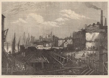 Arbeiten am südlichen Uferdamm der Themse in Lambeth