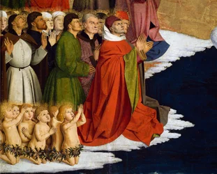 Taufe von Männern und Kindern, Detail aus der Krönung der Jungfrau Altarbild