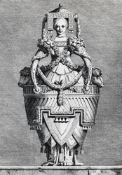 Anthropomorphische Vase, griechische Braut, Gravur von Ennemond-Alexandre Petitot aus Mascarade la Grecque, Suite des Vases und Cheminees