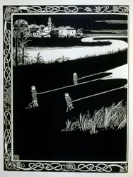 Enak vor Gemorrhe (Gomorra), aus dem Buch Juda illustriert von Ephraim Moses Lilien (1874-1925). Lilien gilt als Vater der zionistischen Ikonographie, geschaffen im Jugendstil. Er illustrierte 
