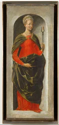 Die heilige Apollonia, rechte Säule des Altars des heiligen Vincent Ferrier, gemalt für Bologna von Francesco Cossa, vollendet von Ercole di Roberti