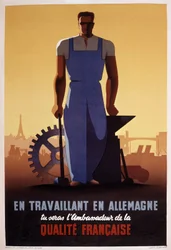 Französisches Propagandaplakat für STO (Zwangsarbeitsorganisation, eingerichtet 1943 während der deutschen Besatzung Frankreichs)