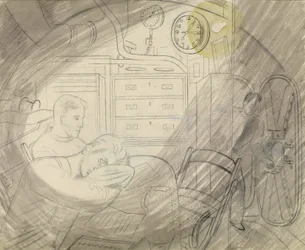 Die Kabine (oder das Quadrat) der leitenden Offiziere eines U-Bootes. Bleistiftserie von Eric Ravilious (1903-1942), eingeschifft auf einem U-Boot während des Zweiten Weltkriegs (1939-1945)
