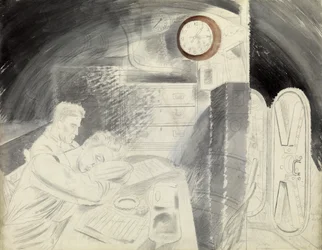 Die Kabine (oder das Quadrat) der leitenden Offiziere eines U-Bootes. Bleistiftserie von Eric Ravilious (1903-1942), an Bord eines U-Bootes während des Zweiten Weltkriegs (1939-1945)