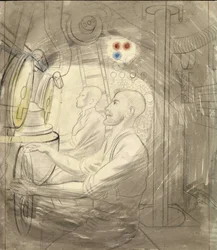 Der Tauchkontrollraum eines U-Bootes. Bleistiftserie von Eric Ravilious (1903-1942), eingeschifft auf einem U-Boot während des Zweiten Weltkriegs (1939-1945)
