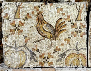 Eine Ente, Detail vom Bodenmosaik des Bades in Tiberias