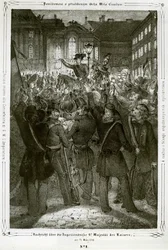 Die Verfassung von Kaiser Ferdinand wird auf dem Michaelerplatz vor der Hofburg verlesen