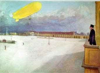 Kaiser Franz Joseph beobachtet das erste Luftschiff