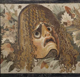 Girlande mit Masken, Blättern und Früchten