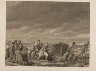 Fischer aus Hornbek retten den Kapitän von einem gestrandeten Schiff (A.1775)