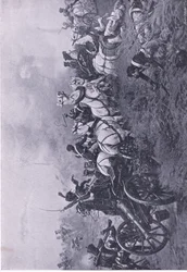Eroberung der französischen Batterie durch das 52. Oxfordshire Leichte Infanterieregiment bei Waterloo am 18. Juni 1815, Illustration aus Britische Schlachten zu Land und zu Wasser, 1915