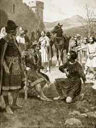 David, König der Schotten, spricht Recht, Illustration aus „Hutchinson