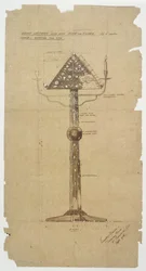 Entwurf für ein Rednerpult aus Ebenholz, eingelegt mit Knochen und Silber für die St. Andrews Kirche, Roker 1906
