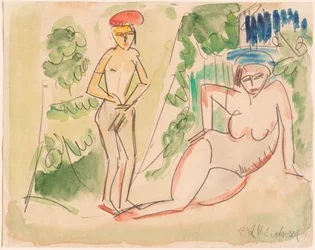 Zwei Badende nahe dem Wald, 1910-1911