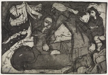 Mädchen mit zwei Kindern/Kinder mit Schubkarre