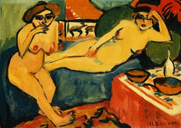 Zwei Akte auf einem blauen Sofa, ca. 1910-1920