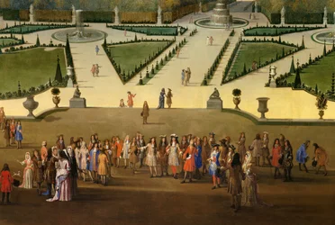 Spaziergang Ludwigs XIV. (1638-1715) mit Blick auf das nördliche Parterre in den Gärten von Versailles, Detail, um 1688. Maße: 2,3 x 2,9 m