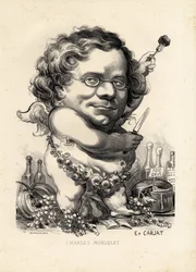 Flugblatt - Illustration von Etienne Carjat (1826-1906): Obeite, Foie gras - Monselet Charles (1825-1888)